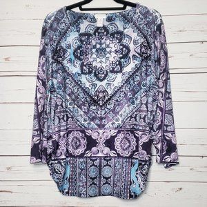 Chico's Medallion Top with Beaded Detail and Side Ruching